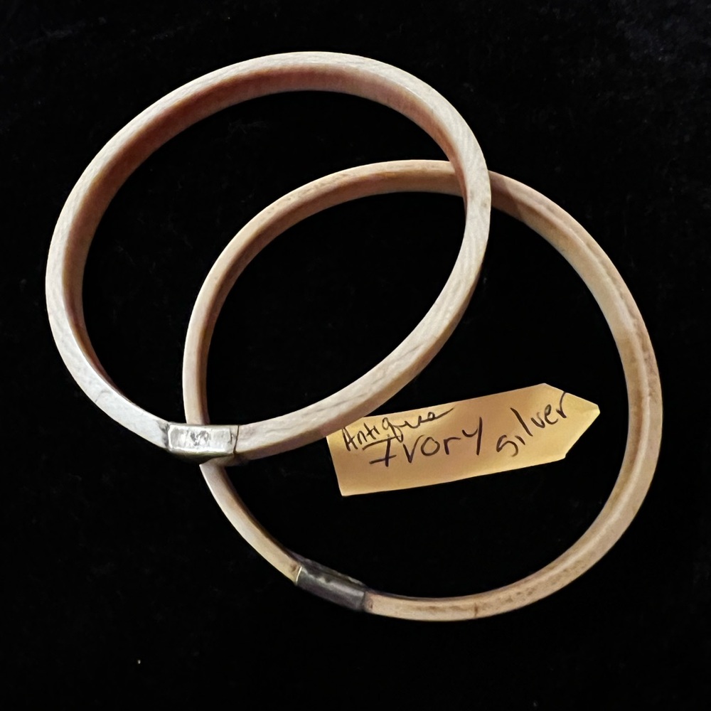 Ivory & silver Bangle Bracelets - Genuine Ivory …Antique  Set of 2